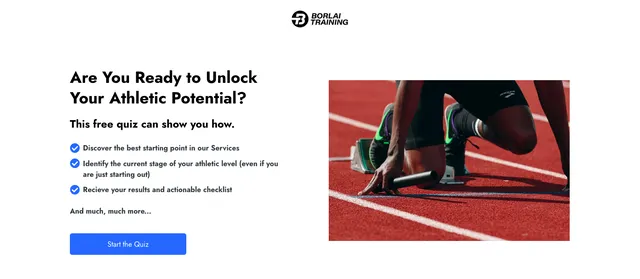 Unlock your athletic potential with our quiz and take the first step towards achieving your health and fitness goals! Discover your current reality, address obstacles, clarify desired outcomes, and gain motivation insights.